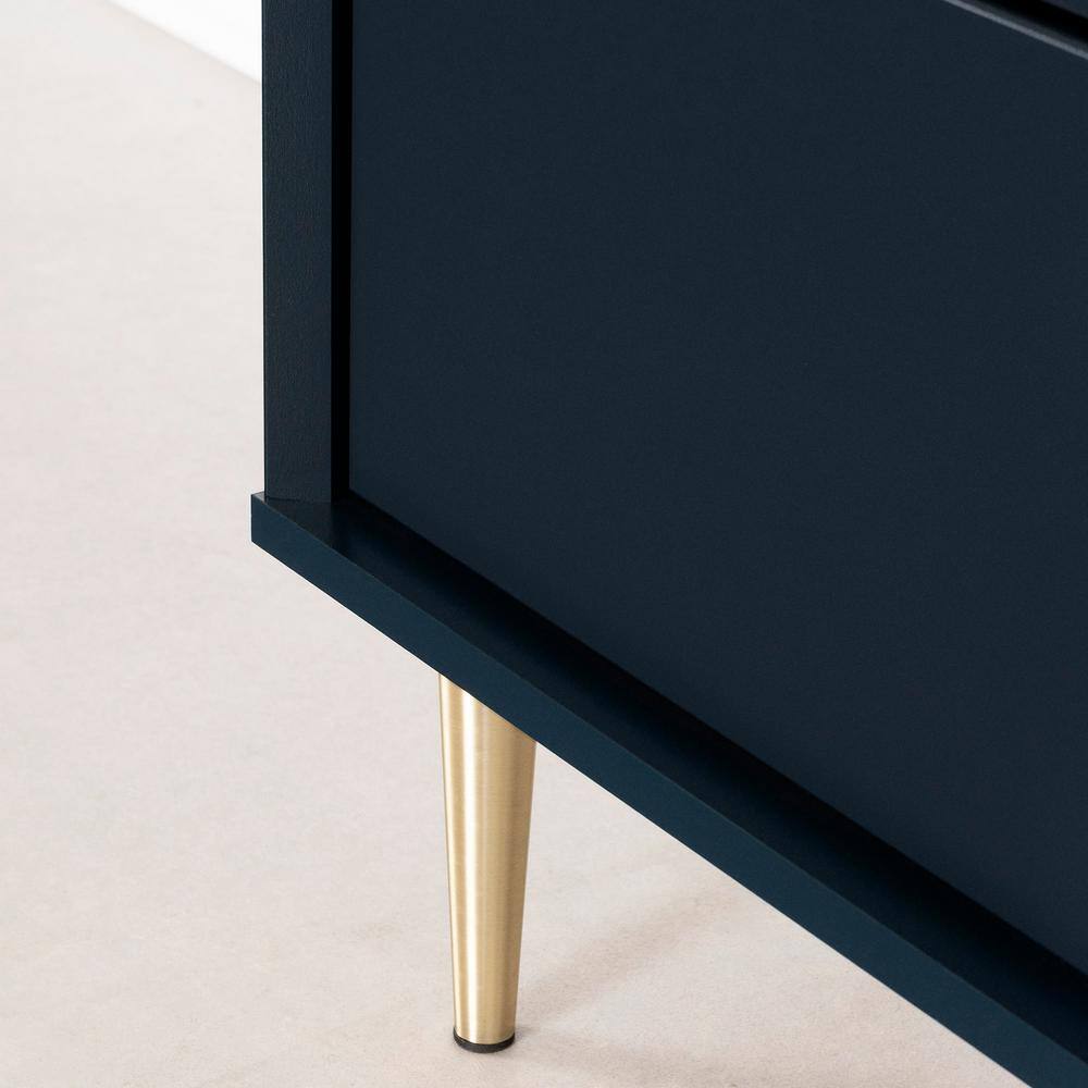 Navy Blue Double Glam 6-Drawer Dresser with Brass Legs