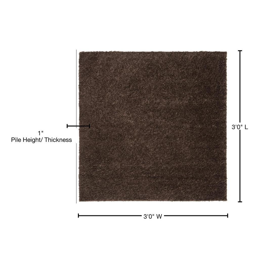 Cozy Comfort Brown 3' Square Synthetic Shag Area Rug