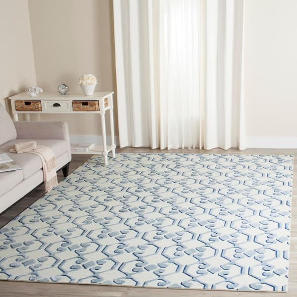 Tibetan 9 ft. x 12 ft. Blue/Ivory Geometric Area Rug
