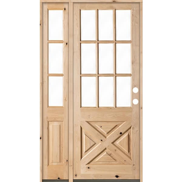 Krosswood Doors 46 in. x 96 in. Knotty Alder 2-Panel Left-Hand/Inswing Clear Glass Unfinished Wood Prehung Front Door w/Left Sidelite