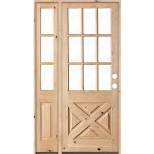 50 in. x 96 in. Knotty Alder 2-Panel Left-Hand/Inswing Clear Glass Unfinished Wood Prehung Front Door w/Left Sidelite