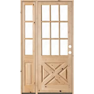 56 in. x 96 in. Knotty Alder 2-Panel Left-Hand/Inswing Clear Glass Unfinished Wood Prehung Front Door w/Left Sidelite