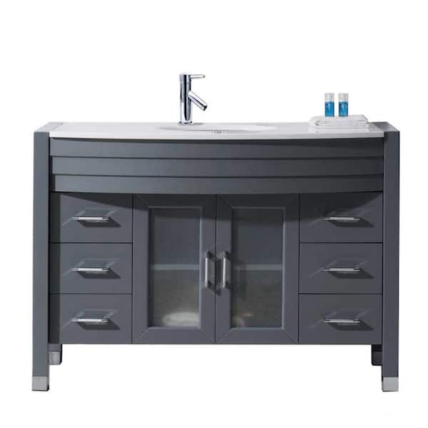 Virtu USA Ava 47 in. W Bath Vanity in Gray with Stone Vanity Top in White Stone with Round Basin