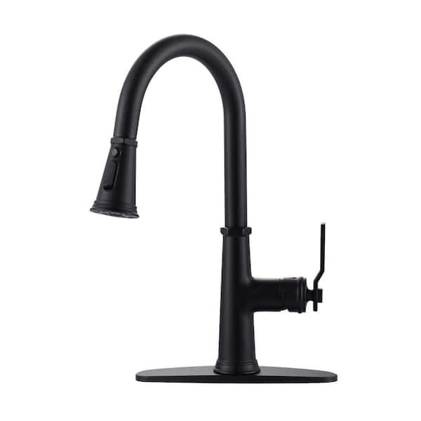 Stainless Steel 16.7 in. H Pull Down Sprayer Kitchen Faucet with 360° Spout Swivel and 3-Mode Spray in Matte Black