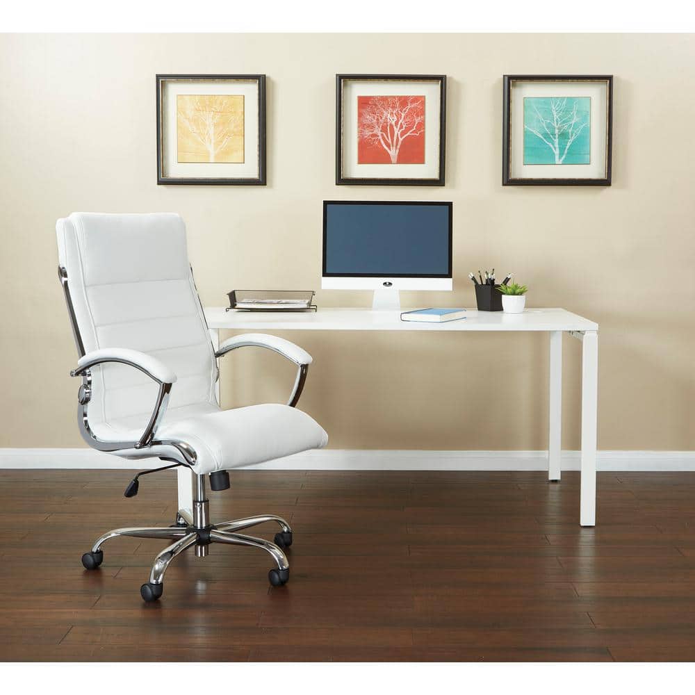 White Faux Leather Executive Swivel Chair with Adjustable Arms