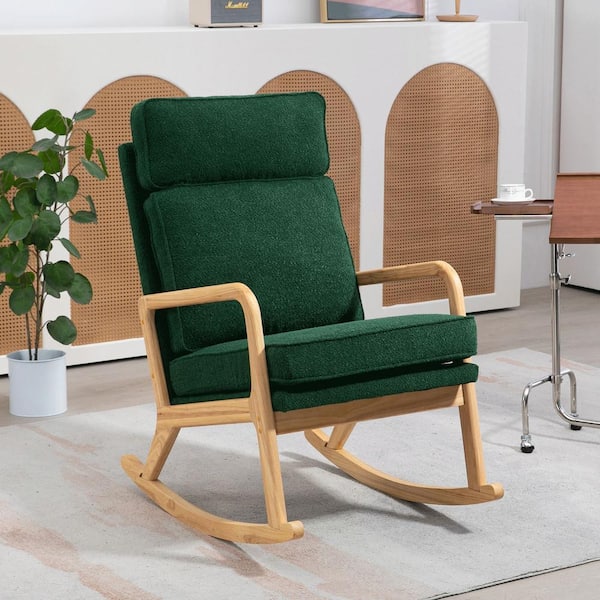 aisword Set of 2, 25.2 in. W 2-in-1 Convertible Comfy Boucle Upholstered High Back Wooden Rocking Chair Arm Chair - Green