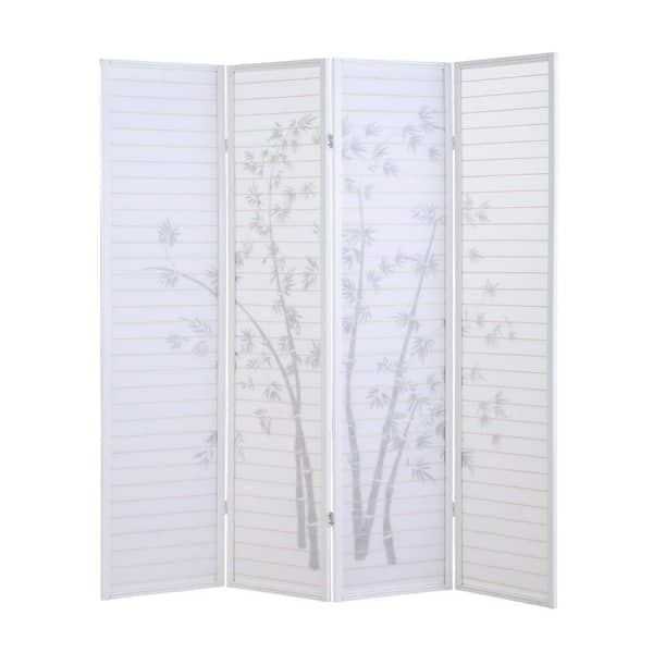5.6 ft. White Wood Folding Privacy Screen Room Separator Free Standing Wall Dividers Privacy Screens (4 Panel)