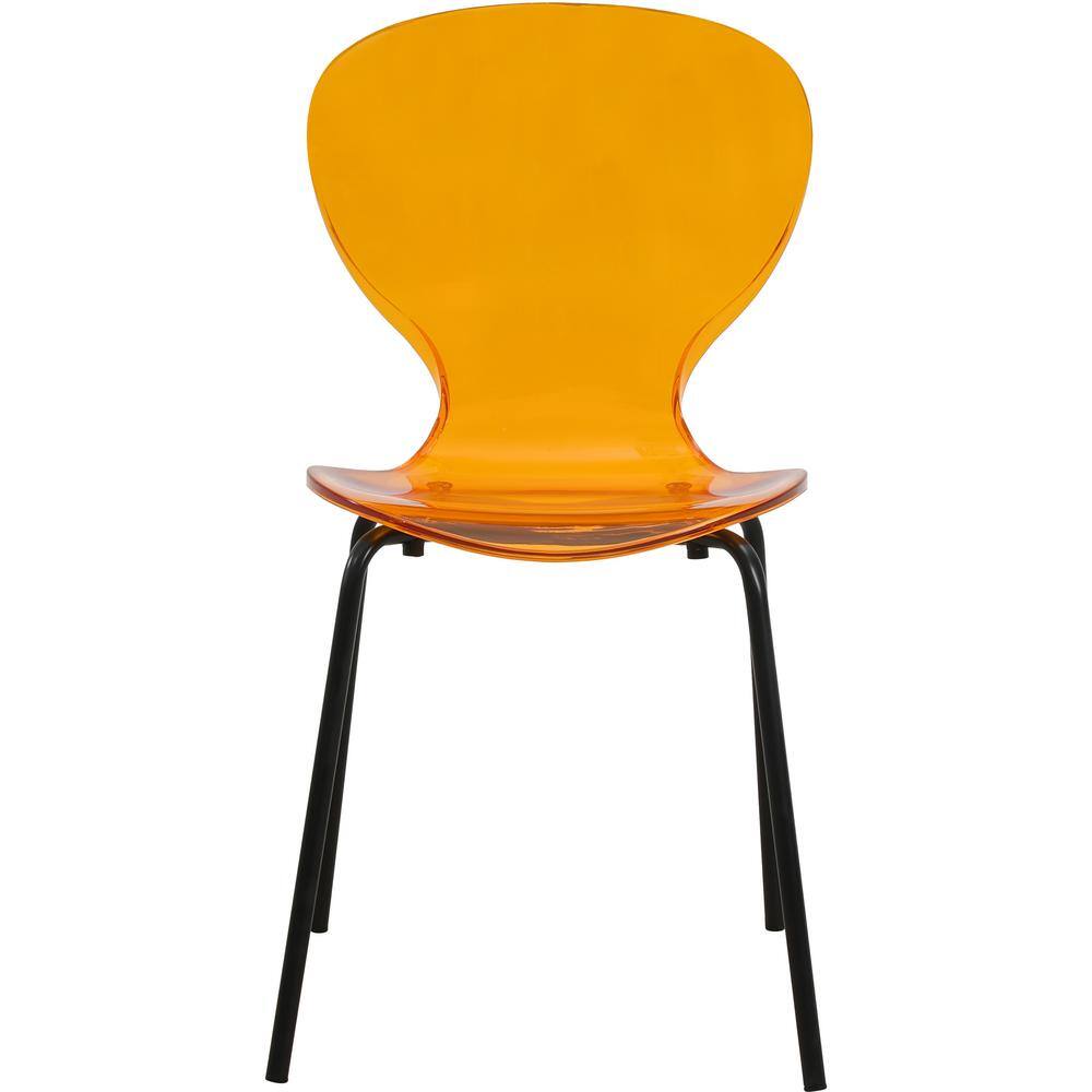 Amber Transparent Metal Side Chair with Black Base