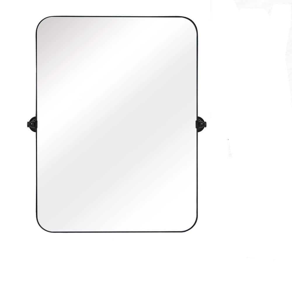 Black 24 in W x 36 in. H Elegant Rounded Rectangle Iron Framed Mirror, Deco