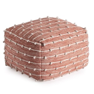 Brownstone 22 in.  x 22 in.  x 16 in. Red and Ivory Pouf