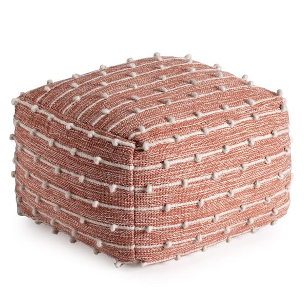 Anji Mountain Brownstone 22 in.  x 22 in.  x 16 in. Red and Ivory Pouf