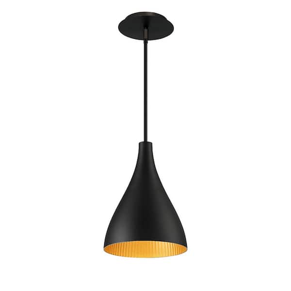 Copa Narrow 9 in. 1-Light Black Gold Ribbed LED Indoor or Outdoor Pendant