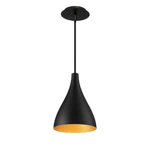 Copa Narrow 9 in. 1-Light Black Gold Ribbed LED Indoor or Outdoor Pendant