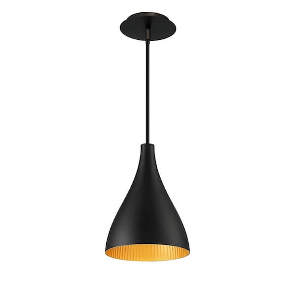 WAC Lighting Copa Narrow 9 in. 1-Light Black Gold Ribbed LED Indoor or Outdoor Pendant