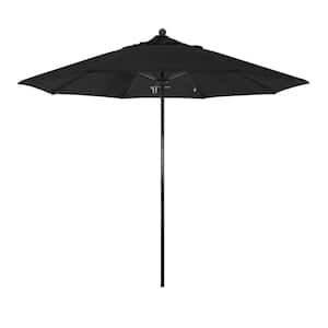 9 ft. Black Fiberglass Commercial Market Patio Umbrella with Fiberglass Ribs and Push Lift in Black Sunbrella
