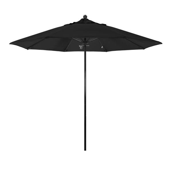 California Umbrella 9 ft. Black Fiberglass Commercial Market Patio Umbrella with Fiberglass Ribs and Push Lift in Black Sunbrella