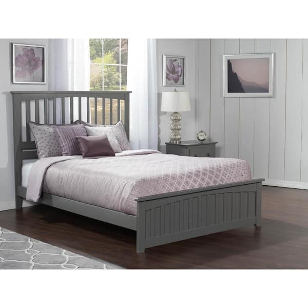 AFI Mission Grey Queen Solid Wood Frame Low Profile Platform Bed with Matching Footboard and USB Device Charger