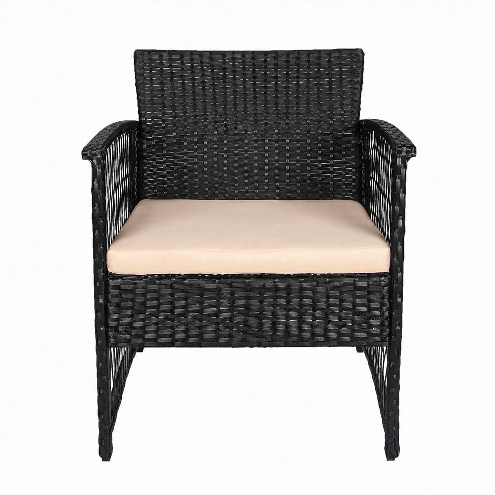 Hillroad Black/Beige 3-Piece Woven Rattan Wicker Patio Set