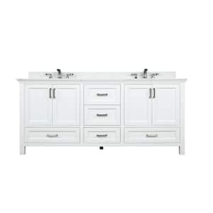 Isla 72 in. Double Bathroom Vanity in White with Composite Stone Vanity Top in Carrara with White Basins