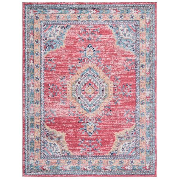 SAFAVIEH Madison Orange/Light Blue 8 ft. x 10 ft. Border Persian Oriental Area Rug