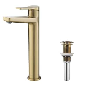 Indy Single Handle Vessel Bathroom Faucet and Pop Up Drain in Brushed Gold