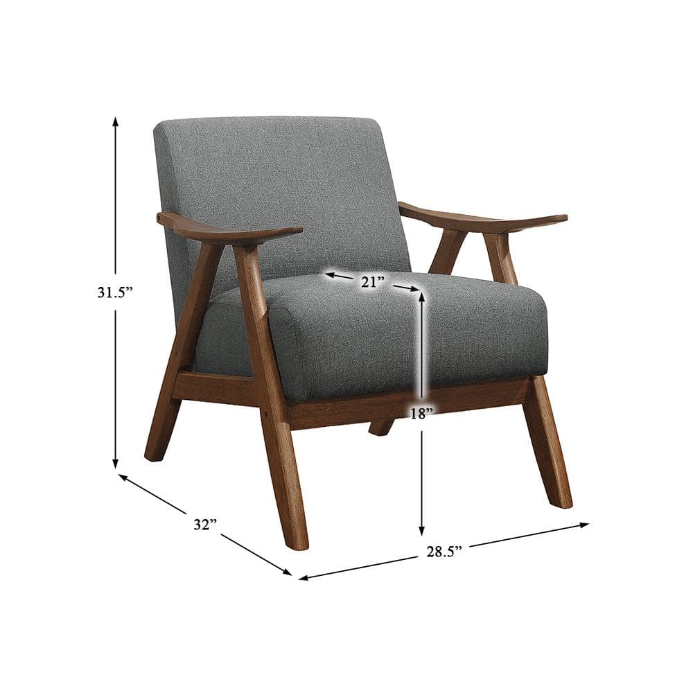 Transitional Gray Fabric Accent Chair with Walnut Wood Frame