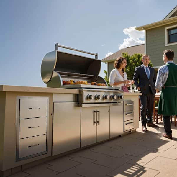 Outdoor Kitchen Drawers 17 in. W x 30 in. H x 21 in. D Mount Triple BBQ Access Drawers with Handle BBQ Island Drawers