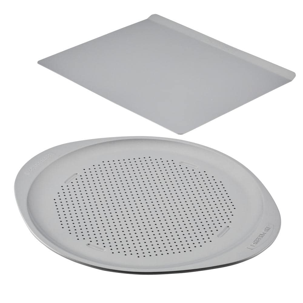 Gray Nonstick Steel Baking Sheet and Pizza Crisper Pan Set
