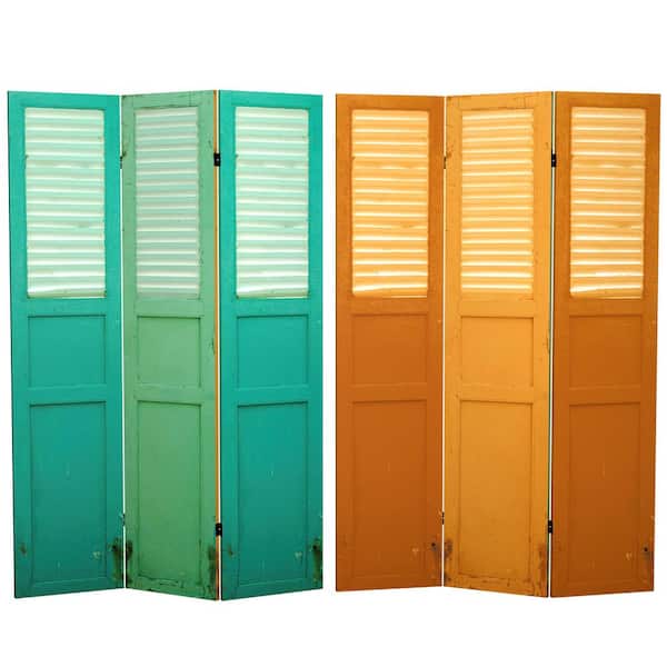 RED LANTERN Distressed Door Panel 6 ft. Printed 3-Panel Room Divider