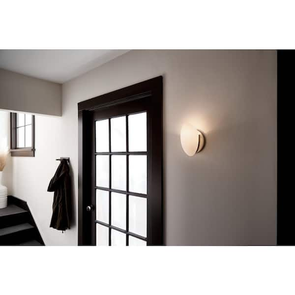 Swiss Passport 1-Light Brushed Nickel Bathroom Indoor Wall Sconce Light with Satin Etched Cased Opal Glass Shade