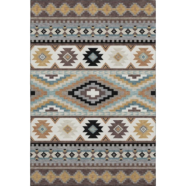 Mayfield Premium Machine Washable Abstract AMF2539 Chocolate 9 ft. x 12 ft. Area Rug