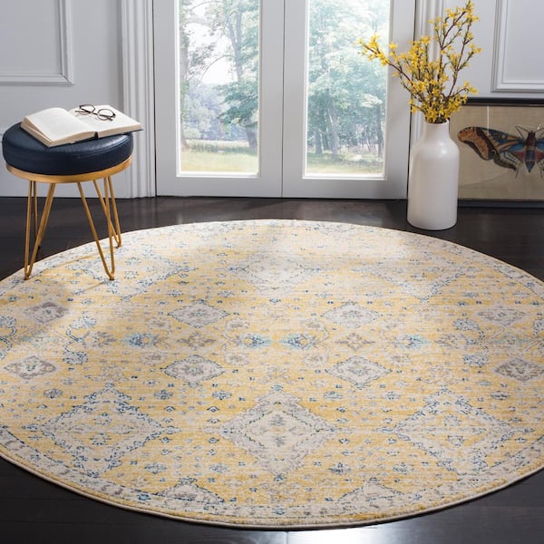Evoke Gold/Ivory 7 ft. x 7 ft. Round Speckled Diamond Border Area Rug