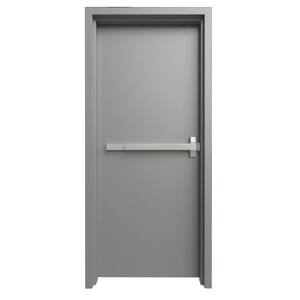 42 in. x 80 in. Left-Handed Gray Primed Steel Prehung Commercial Door Kit with Panic Device and 180 Minute Fire Rating