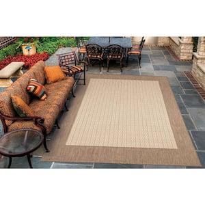 Recife Checkered Field Natural-Cocoa 8 ft. x 8 ft. Round Indoor/Outdoor Area Rug
