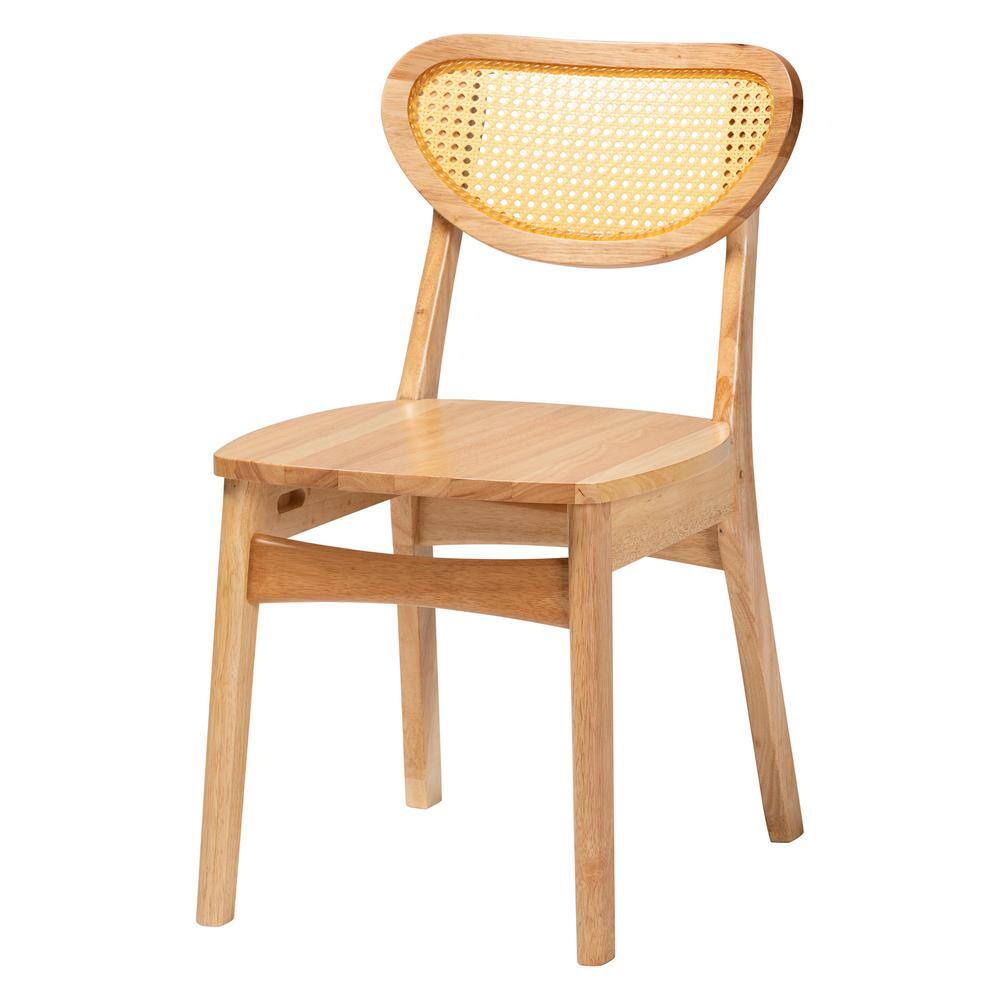 Oak Brown Wood and Rattan 5-Piece Dining Set with Round Table
