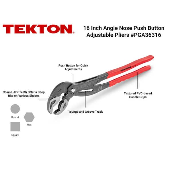 16 in. Angle Nose Push Button Adjustable Tongue and Groove Pliers