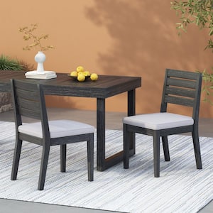 Dark Gray Acacia Wood Outdoor Dining Chair with Light Gray Cushions Set of 2