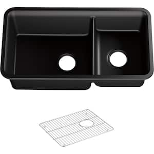 Cairn Undermount Neoroc Granite Composite 33.5 in. Bowl Double Bowl Kitchen Sink Kit in Matte Black