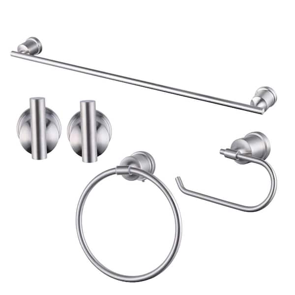 AVITAS 5-Piece Bath Hardware Set with 24 in. Towel Bar, Toilet Paper Holder, Towel Ring, Towel Hooks in Brushed Nickel