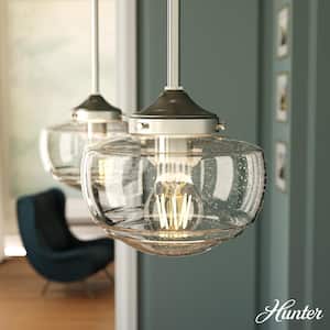 Saddle Creek 1-Light Brushed Nickel Schoolhouse Mini Pendant Light with Clear Seeded Glass Shade
