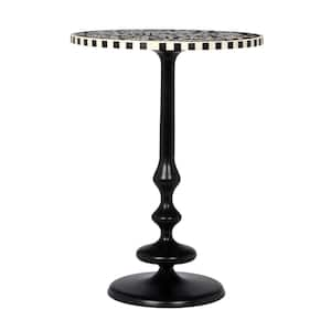 Caldera 17 in. Round Pedestal Side End Table, Metal, Resin, Black + White