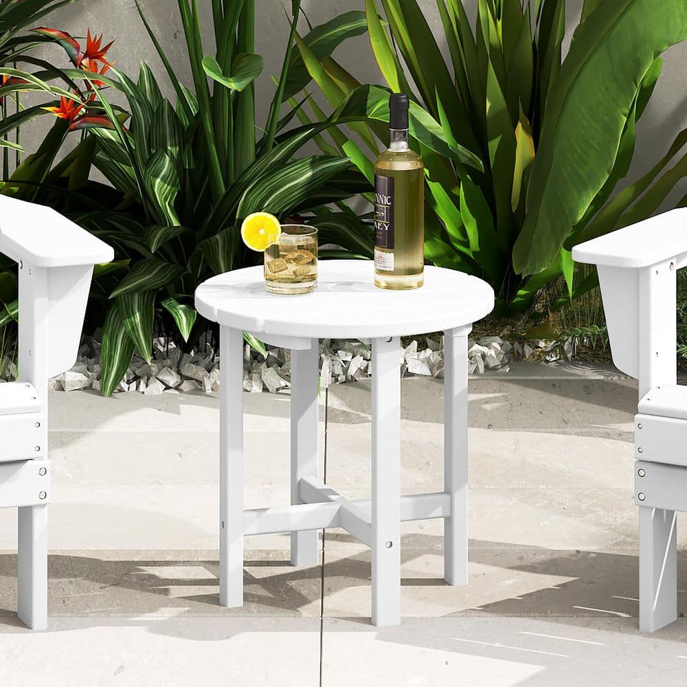 White 18" Round Polywood Outdoor Side Table
