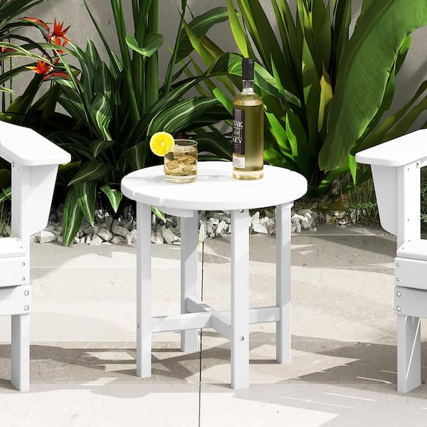 Mason 18 in. White Poly Plastic Fade Resistant Outdoor Patio Round Adirondack Side Table