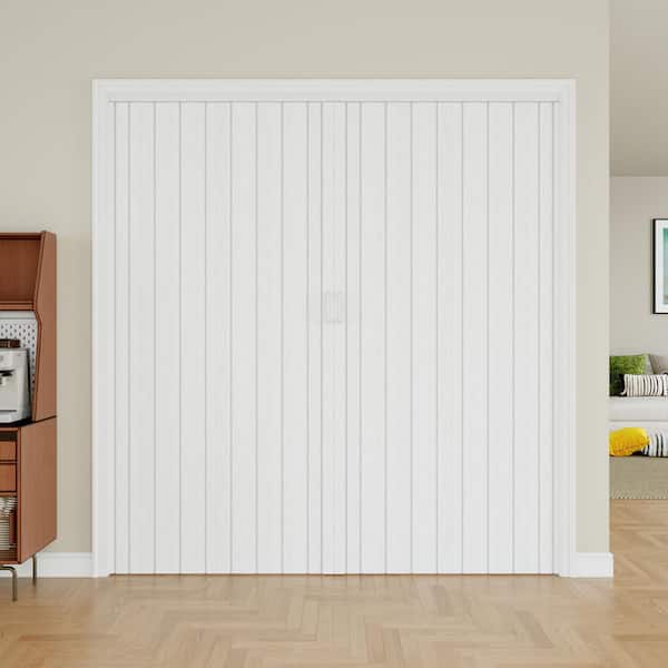 Blackout Door 72 in. x 80 in. White Vinyl PVC Double Layer Accordion Door, Interior Folding Doors with Hardware Kit