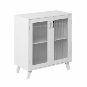 27.17 in. W x 14.96 in. D x 32.48 in. H White Linen Cabinet with Glass Doors