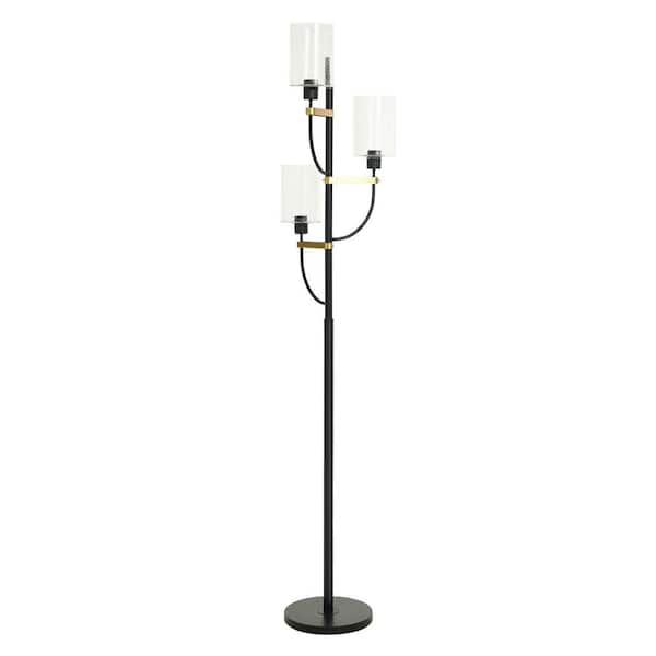 Firelite 70 in. Black Transitional 3-Light Standard Floor Lamp for Living Room with Clear Glass Cylinder Shade