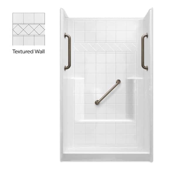 Liberty 42 in. x 42 in. x 80 in. AcrylX 1-Piece Shower Walls and Shower Pan in White with 3 Loose Grab Bars,Center Drain