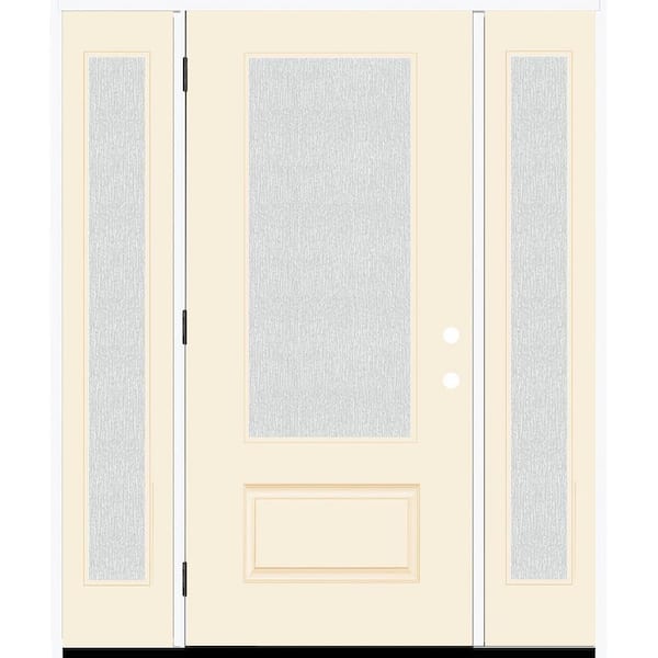 Steves & Sons Legacy 64 in. x 80 in. 3/4 Lite Rain Glass RHOS Linen Finish Fiberglass Prehung Front Door with dB 12 in. SL