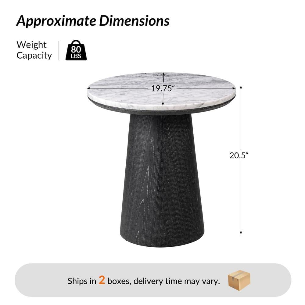 Delphine 19.75 in. Oak Round Marble End Table with Oak Veneer - thumbnail 7