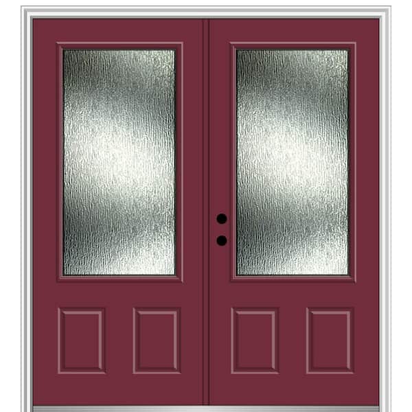 MMI Door Rain Glass 72 in. x 80 in. Right-Hand Inswing 3/4 Lite 2-Panel Painted Burgundy Prehung Front Door on 6-9/16 in. Frame